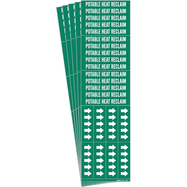 POTABLE HEAT RECLAIM Pipe Marker Style 3C Arrows White on Green 3 per Card, 5 PK